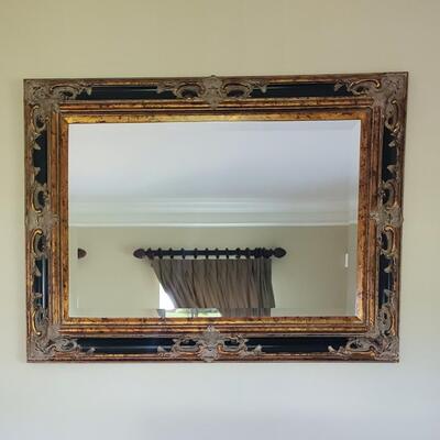 LOT 70G: Ornate Mirror & Wall Pockets -Black & Gold w/Accents
