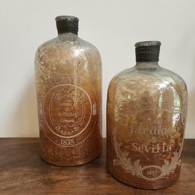 LOT 86RP: Set of Large Antiqued Mercury Style Glass Bottles