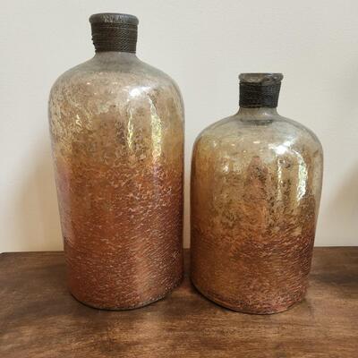 LOT 86RP: Set of Large Antiqued Mercury Style Glass Bottles