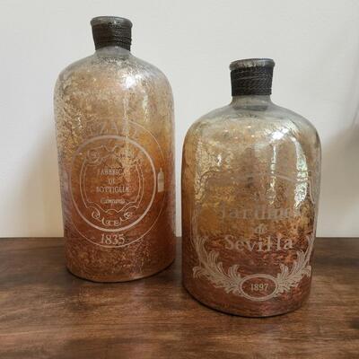 LOT 86RP: Set of Large Antiqued Mercury Style Glass Bottles