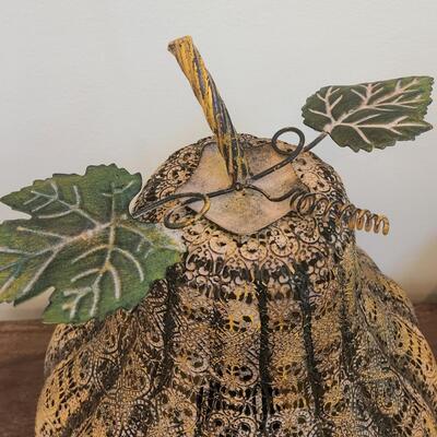 LOT 95RP: Collection of Six Fall Holiday Decor Items: Yankee Candle, Metal Gourd & More