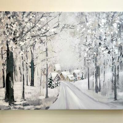 LOT 98RP: Gorgeous Kirklands's "Snowy Town Drive" Winter Canvas Print