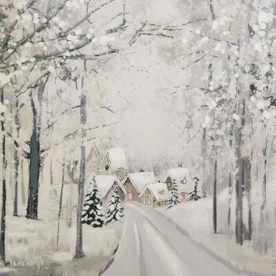 LOT 98RP: Gorgeous Kirklands's "Snowy Town Drive" Winter Canvas Print