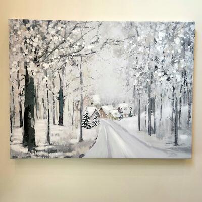 LOT 98RP: Gorgeous Kirklands's "Snowy Town Drive" Winter Canvas Print