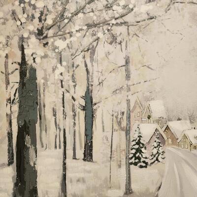 LOT 98RP: Gorgeous Kirklands's "Snowy Town Drive" Winter Canvas Print