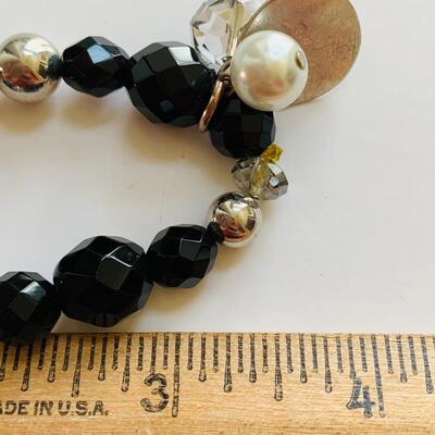 LOT 110R: Silver Tone Beaded & Faux Pearl Chain Necklace with Beaded Stretch Braclets