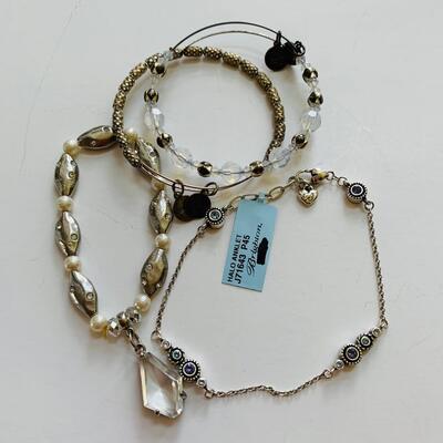 LOT 11R: Brighton Halo Anklet, Alex & Ann Bracelet, Jeweled Silvertone Bracelet