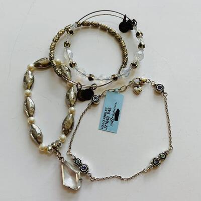LOT 11R: Brighton Halo Anklet, Alex & Ann Bracelet, Jeweled Silvertone Bracelet