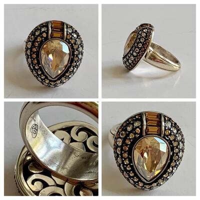 LOT 114: Brighton Dew Drop Ring w/Swarovski Crystal & Silver Plated