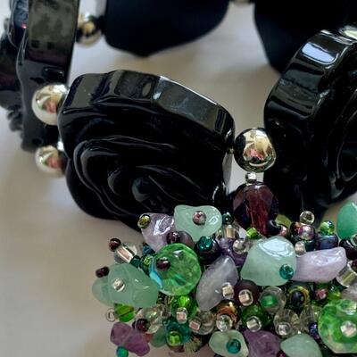 LOT 115R: Collection of 4 Fashion Bracelets: Faux Pearls, Beaded, Cuff and Stretch