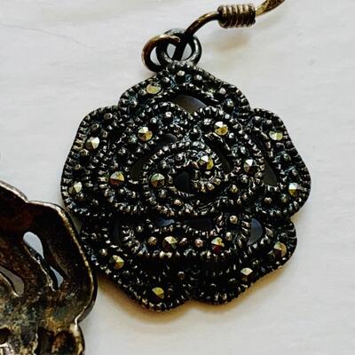 LOT 116R: Marcasite Pierced Earrings: Sterling Silver