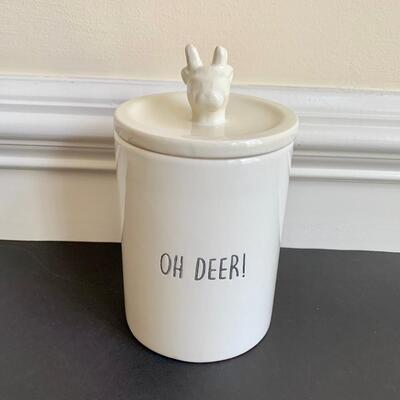 LOT 117R:  Holiday Decor: Wire Reindeer, Santa, & Reindeer Snack Jar "Oh Deer"