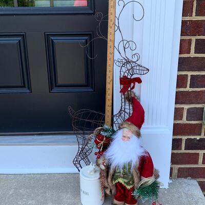 LOT 117R:  Holiday Decor: Wire Reindeer, Santa, & Reindeer Snack Jar "Oh Deer"