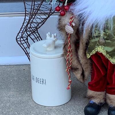 LOT 117R:  Holiday Decor: Wire Reindeer, Santa, & Reindeer Snack Jar "Oh Deer"
