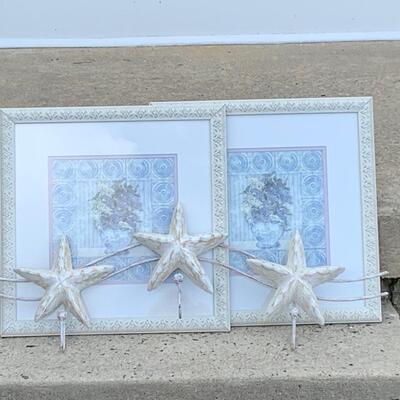 LOT 120: Floral Home Decor Prints "Lilacs" & White Washes Stars Wall Hooks