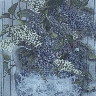 LOT 120: Floral Home Decor Prints "Lilacs" & White Washes Stars Wall Hooks