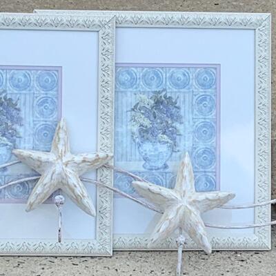 LOT 120: Floral Home Decor Prints "Lilacs" & White Washes Stars Wall Hooks