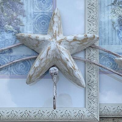 LOT 120: Floral Home Decor Prints "Lilacs" & White Washes Stars Wall Hooks