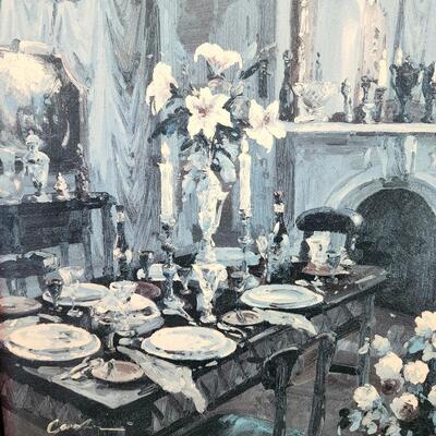 LOT 127RP: "The Dining Room" By Foxwell Ornate Framed Print On Canvas