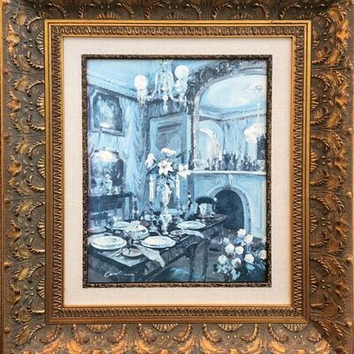 LOT 127RP: "The Dining Room" By Foxwell Ornate Framed Print On Canvas