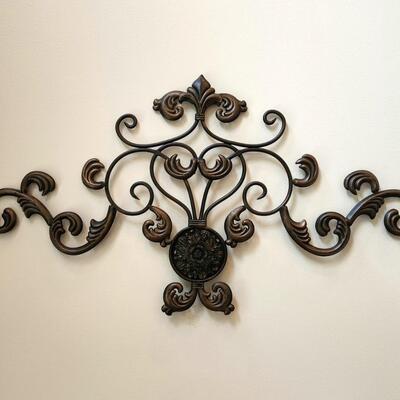 LOT 128RP: Ornate Painted Metal Scroll Wall Plaque