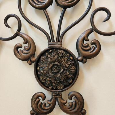LOT 128RP: Ornate Painted Metal Scroll Wall Plaque