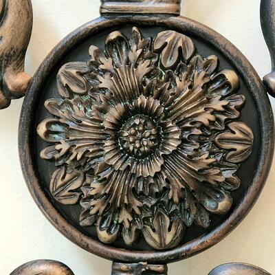 LOT 128RP: Ornate Painted Metal Scroll Wall Plaque