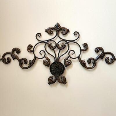 LOT 128RP: Ornate Painted Metal Scroll Wall Plaque