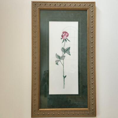 LOT 132RP: Beautiful Ornate Gold Framed Watercolor Style Rose, Signed