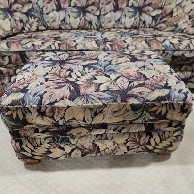 LOT 136RP: Leaf Pattern Full Sofa Bed w/ Storage Ottoman