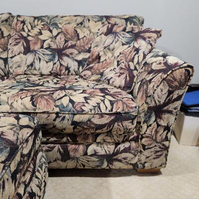 LOT 136RP: Leaf Pattern Full Sofa Bed w/ Storage Ottoman