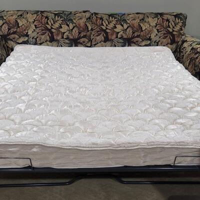 LOT 136RP: Leaf Pattern Full Sofa Bed w/ Storage Ottoman