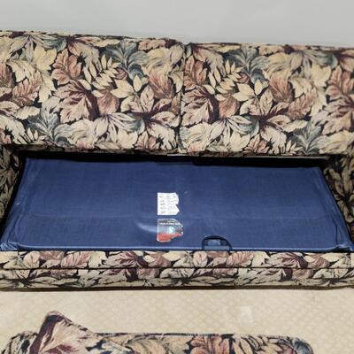LOT 136RP: Leaf Pattern Full Sofa Bed w/ Storage Ottoman