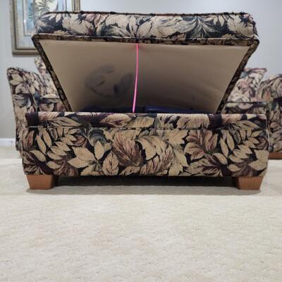 LOT 136RP: Leaf Pattern Full Sofa Bed w/ Storage Ottoman