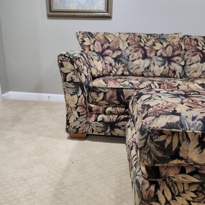 LOT 136RP: Leaf Pattern Full Sofa Bed w/ Storage Ottoman
