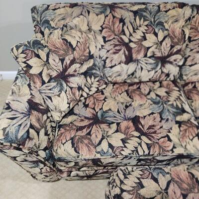 LOT 136RP: Leaf Pattern Full Sofa Bed w/ Storage Ottoman