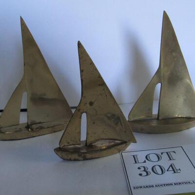 3 Older Brass Sailboats