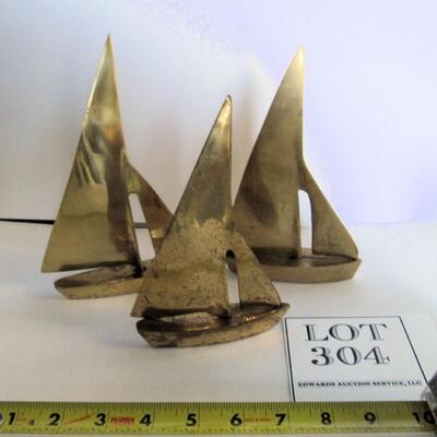 3 Older Brass Sailboats