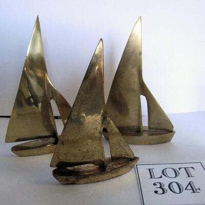 3 Older Brass Sailboats
