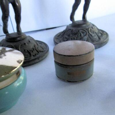 Lot of Misc Stuff, Figural Bases, Thimbles, Perfume Bottle