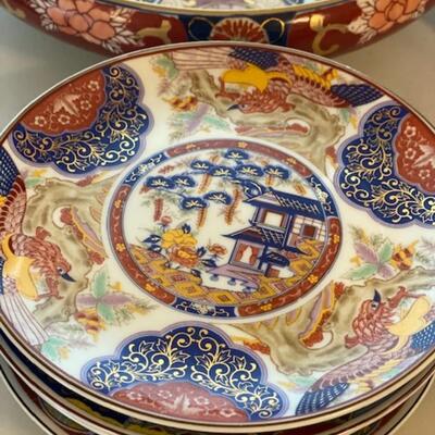 Gold Imari Hand Painted Bowl and 6 Plates