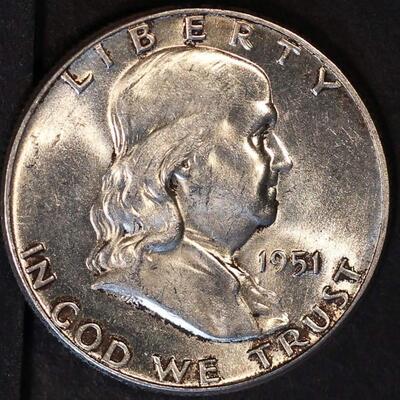 1951 Silver Franklin half dollar bu