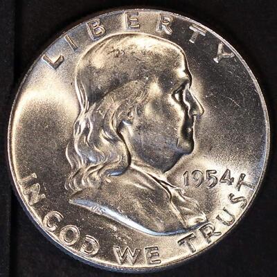 1954 silver Franklin half dollar bu