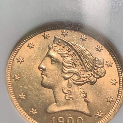 1900 5 $ gold coin MS 62