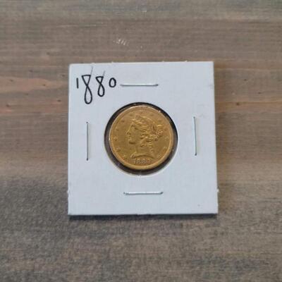 1880  5 $ gold  coin