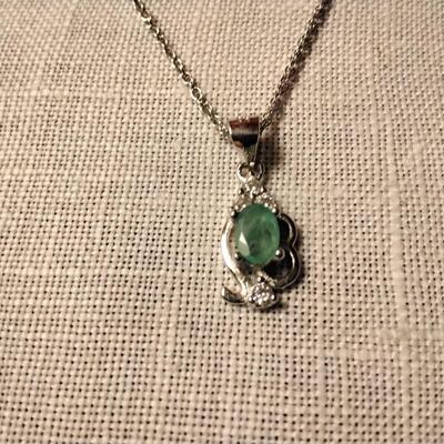 .55ctw Colombian Emerald & White Sapphire 925 Necklace