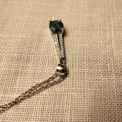.95ct Colombian Emerald & White Sapphire 925 Sterling Silver Necklace