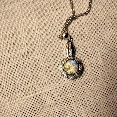 .95ctw Moonstone & White Sapphire 925 Silver Necklace