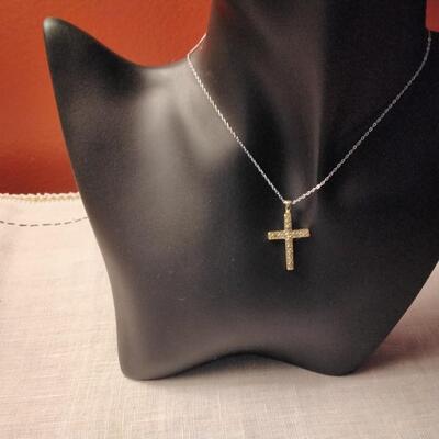 .52ctw H-SI Diamond 14K Yellow Gold 925 Sterling Silver Cross Necklace