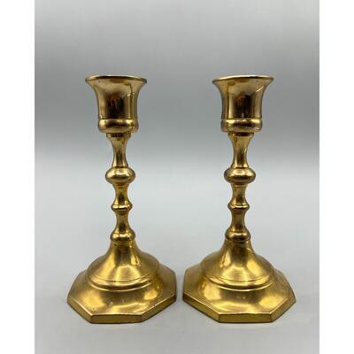 Pair of Retro India Brass Single Candle Stick Holders